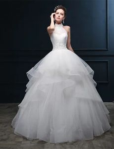Dresses 2016 New Hot Fashion Free Shipping Elegant Ball Gown Ivory Floorlength Appliques Beads Halter Tulle Wedding Dresses 301