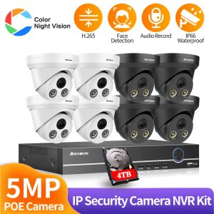 Sistema 5MP CCTV Outdoor Color Night Vision IP Câmeras Poe H.265+ 8CH kit NVR Record gravação de vídeo Videoveillance Security Camera System HDD