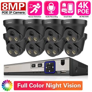 Sistem 8CH 8MP Ultra HD NVR Video Güvenlik Sistemi 4K H.265+ Gözetim NVR 4K IP66 IPC CCTV Renk Gece Görüş Kubbe Kameralar Kitleri