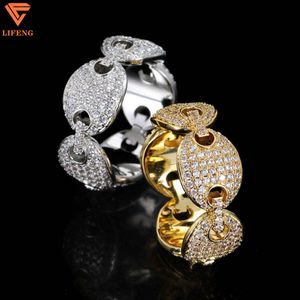 Custom HipHop Fashion Schmuck 925 Silberring mit VVS Moissanit Diamond Ring Gold plattiert Kaffeebohnen Kubaner Eiste Out Men Ring