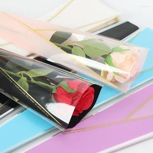 Geschenkverpackung 50pcs Single Rose Sleeves Blumenpacktasche Bouquet Verpackungsbeutel klares Zellophanblumenwrapper für den Valentinstag