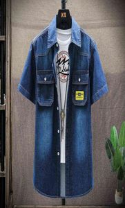 2021 Yaz Men039s Denim Shortsleeved Shirt Kore Moda İş Gündelik Çift Cep Kovboy Ceket Erkek Yüksek Marka T9381354