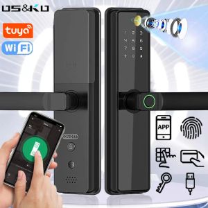 Lock Tuya WiFi Digitales elektronisches Schloss mit Kamera Smart Door Lock Fingerabdruckkamera Schloss für Home Apartment Remote Disspering