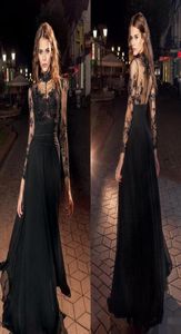Sexy buttons see through back lace long sleeves prom dresses 2019 high collar floor length chiffon formal evening gowns5059017