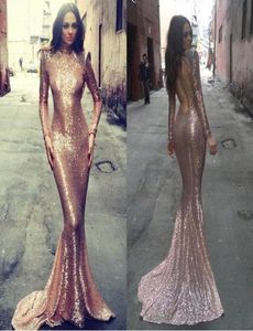 Michael Costello Pailla Prom Kleider Open Back 2016 Plus Size Gold Prom Kleider Langarmer Meerjungfrau Party formelle Kleider Abschluss 9495854