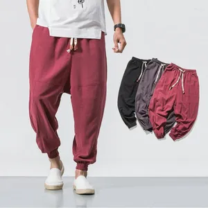 Men's Pants Loose Harem Cotton Linen Harajuku Style Solid Color Vintage Trousers Streetwear Sweatpants Big Size 5XL