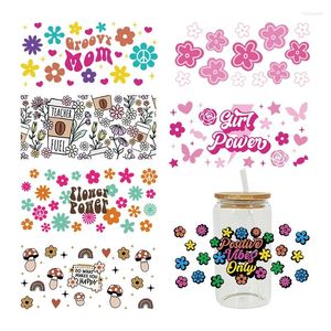 Adesivos de janela UV DTF Flores de adesivo para os vidros de 16 onças Libbey envoltem garrafas de copo podem ser impermeáveis decalques personalizados D6247