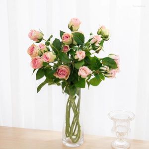 Decorative Flowers White Artificial Flower Silk Long Branch Rose Fake Plants Bouquet Home Wedding Christmas Decoration Stem Leaves Wreath