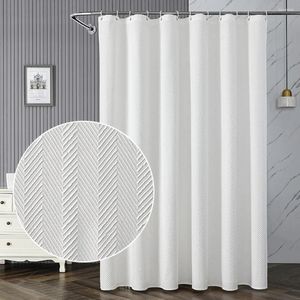 Duschgardiner Vit tyg gardin Vattentät med 12 krokar geometriska tryckta tjockt solida badrum för badrum badkar rumsdekor