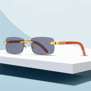 Óculos de sol da moda de alta qualidade 10% de designer de luxo Novos óculos de sol masculinos e femininos de 20% em estilo primavera tendência de madeira versátil quadrado sem moldura foto de rua