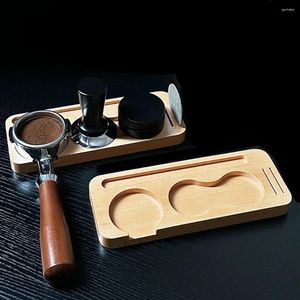 Dinnerware Sets Wood Coffee Tamper Holder 51/53/58mm Handle Cloth Powder Base Storage Tray Espresso Tamping Mat Accessory Barista