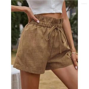 Women's Shorts Casual Comfort Summer High Waist Lace-up Belt Loose Wide Leg Pants Fashion Drawstring Pleated Khaki Trousers Pantalons