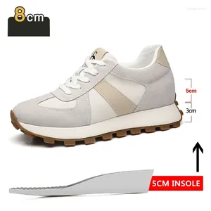 Casual Shoes Elevator Sneakers Man Cow Suede Leather Lace-Up Round Toe Platform 3/6/8cm Height Increase For Men Lift Sport