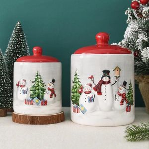 Storage Bottles Christmas Food Containers Snowman Round Sealed Jar Large Ceramic Candy Snack Jars Creative Gift