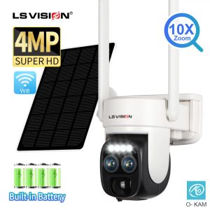 Kameralar LS Vision 2K Çift Lens WiFi Güneş Kamerası Açık Mekan 10x Optik Zoom Twoway Ses Renk Gece Görüş Bulitin Pil Güvenlik Kamyonu