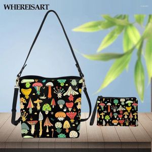 Shoulder Bags WHEREISART Luxury Handbags Women Mushrooms Pattern Print Large Capacity Tote Bag Wallets