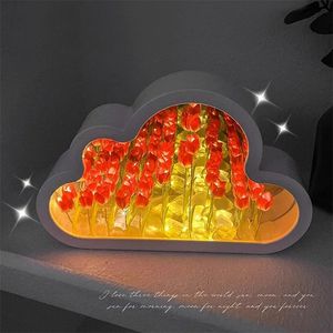 Valentines Day DIY Cloud Rose Mirror Small Night Light INS Handmade Girl Heart Living Room Desktop Decoration Birthday Gift 240320