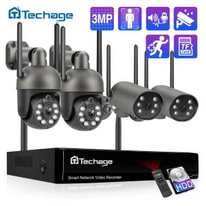System Techage 8CH HD 3MP Wireless Security Camera system Twoway Audio Smart AI Human Detection Outdoor PTZ Wifi Camera CCTV Video Set