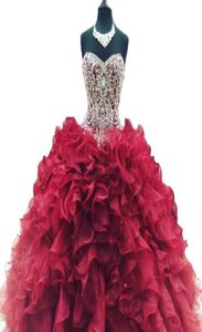 2020 Sexig Crystal Ball -klänning Quinceanera -klänning med pärlor Organza Lace Up Plus Size Sweet 16 Dress Vestido Debutante -klänningar BQ937958714