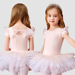 Clyfan Kids Ballet Tutu Dress Ballerina Party Sequins Flower Dance Costume Girls Bodysuit Ballet Skirt 240401