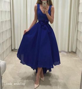 Królewska niebieska sukienka wieczorowa seksowna arabska głęboka vneck wysoka niska specjalna sukienka PROM PRYPREM PRUSE VESSIDOS DE FESTA9721965