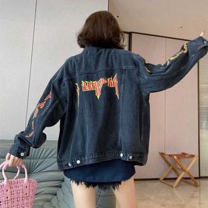 designers new mens womens short sleeved sportswear set Shirt High Edition Early Spring New Luxury Family Flame Printed Washed Old and Denim Jacket