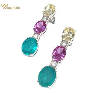 Серьги Wong Rain 925 Серебряные серебряные лаборатории сапфировые рубины из Изумрудные углеродные бриллианты сброса