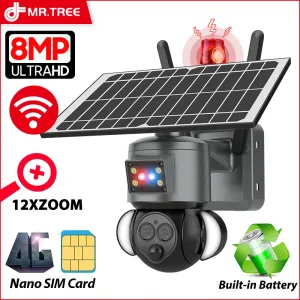 Kameras 4K 8MP Solar PTZ Camera WiFi Dual Lens Security CCTV 12xzoom Humanoiden -Tracking -Rekord 4G SIM Outdoor Wireless Überwachung Cam