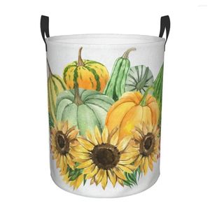 Laundry Bags Folding Basket Sunflower And Pumpkin Round Storage Bin Large Hamper Collapsible Clothes Toy Bucket Organizer