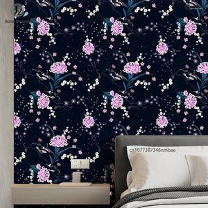 Wallpapers Self Adhesive Home Decoration Wallpaper Cabinet Makeover Stickers For Living Room Bedroom Purple Chrysanthemum Wall Papers