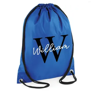 Gift Wrap Personalised Name Initial Drawstring Bag Boys Girls Nylon Swimming School Sports Lunch Gymsac Childrens Kids