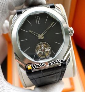 New Steel Case Octo FINISIMO TOURBILLON Schwarzes Zifferblatt 102138 BGO40BPLTBXT MIYOTA Automatische Herren Watch Leder -Armband Sport Uhren HE5570567