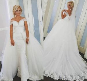 Dresses Exquisite Lace Overskirt Mermaid Wedding Dresses With Detachable Removeable Country Dubai Arabia Plus Size Bridal Gown African Bri