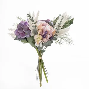 Fiori decorativi QSM 1 Pack Silk artificiale Hydrangea eucalipto foglie bouquet decorazione fiore fauci