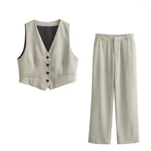 Women's Two Piece Pants 2024ZAR Spring/Summer Selling Wear European And American Style Versatile Slim Fit Short Tank Top