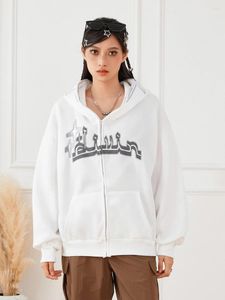 Damen Hoodies Wangsaura Y2K Hip Hop für Frauen Brief Stickerei Voller Riss up Retro Harajuku Übergroßes Sweatshirt