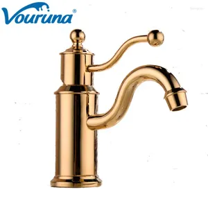 Смесители раковины ванной комнаты vouruna одиночный рычаг Goldenantique Black Faucet