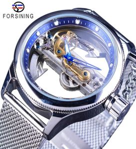 FORSINING Blue Ocean Mysterious Mele Mesh Band Double Side Skeleton Skeleton Watch Top Brand Luxury Automatic Clock9577891