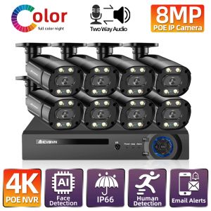 Sistema 4K 8ch Poe Riconoscimento facciale NVR 8MP Visione notturna colorata IP telecamera Sistema Home Audio CCTV Audio CCTV Sistema Set 8Channel