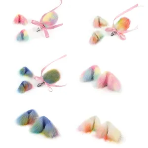 Party Supplies Cosplay Furry Animal Ears Hairpin Tail Set Dress Up Costume Long Fur Headpiece For Adult Halloween Decoration