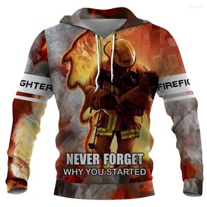 Hoodies masculinos HX Fire Fighting 3D Gráficos nunca esquecem por que você iniciou o pulôver tops moda Man Hoodie Sweathirts