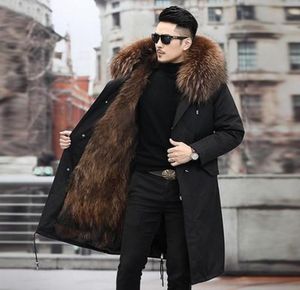 Man Parka Winter Jacket elegante streetwear longo russo 7xl Real Peur Coat Natural Raccoon Sur Collar Capuz de espessura