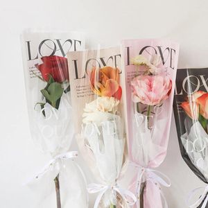 Gift Wrap 20Pcs Love Packaging Bag Bouquet Wrapping Paper Single Rose Sleeves Bags Cellophane One Straight