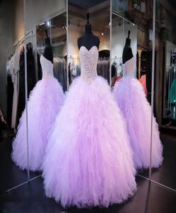 Lavendel Vintage Ballkleid Quinceanera Kleider echte Bilder Schatz Spitzen Applikationen Tüll Mädchen süße 16 Hochzeiten Party Abend 2386048