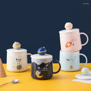 Tazze Nordic Cartunone Planet Planet Cup Ins in stile Mughe Ceramica Ceramica Ceramica per la colazione tazze con coperchio e cucchiaio