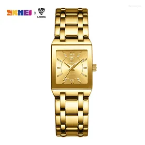 Armbandsur 2024 Luxury Golden Quartz för kvinnliga damer mode 30m vattentäta kvinnliga tjejklockor Relogio Feminino Clock L1029