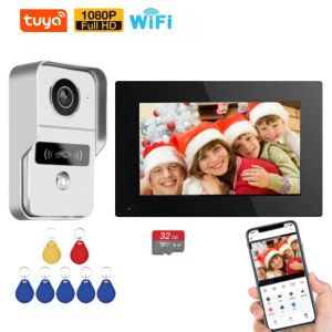 Intercom WiFi Tuya Smart App 7 Zoll 10 Zoll 1080p Home Intercom Kit Wireless Video Tür Handy Kabelgebundene Türklingel für Villa Flat RFID -Zugang