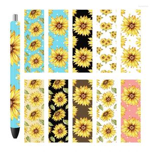 Window Stickers 6st 4,75x1,5 tum 3D UV DTF Transfer Sunflower för Epoxy Pen Wraps Easy to Use Custom Decals P377