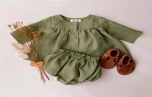 Recém -nascidos meninas de moda linho de linho de lençóis de outono menina menina roupas roupas de roupa para crianças roupas garotas roupas 9476117