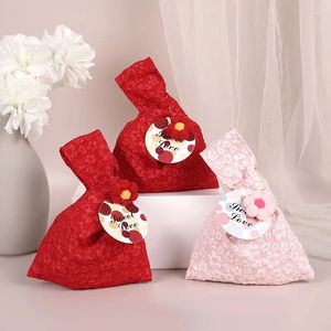 Present Wrap 10 PCS/Lot Creative Solid Color Jacquard Wedding Candy Bag Holiday Packaging Round Card Små blommor